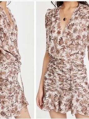 Veronica Beard Silk Blend Floral Ruched Mini Dress Size SMALL SIZE 8